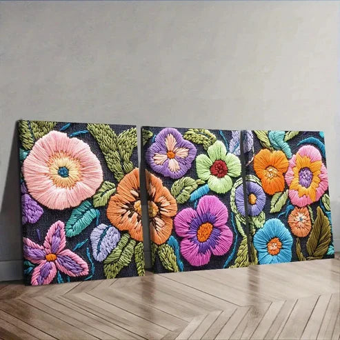 3pcs Abstract Flower Patterns Wall Art Set Wall Art Canvas Unframed – High Quality Print 100% Australian Made Wall Canvas