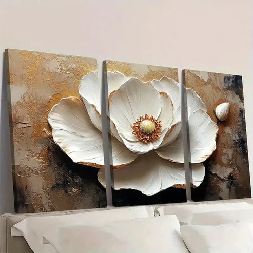 3pcs Textured Abstract Flower Painting TR Wall Art Set Canvas Unframed - High Quality Print 100% Australian Made Wall Canvas
