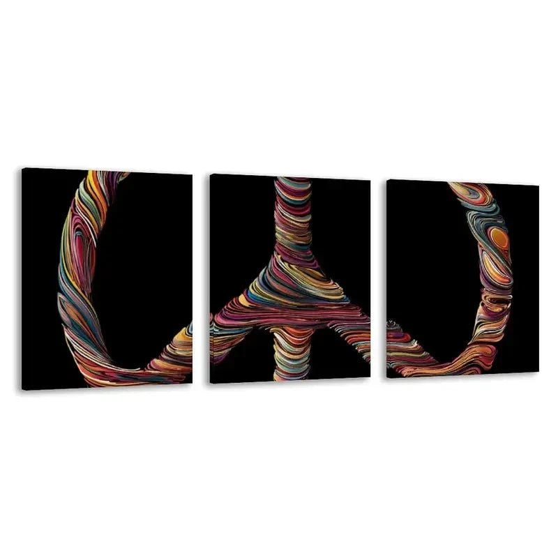 3pcs Peace Symbol Abstract Rainbow & Design Wall Art Set Canvas Framed 40x60cm - High Quality Print 100% Australian Made Wall Canvas Ready to Hang