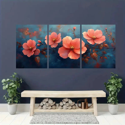 3pcs Elegant Pink Rose Flower Design Metal Print Ready to Hang Art