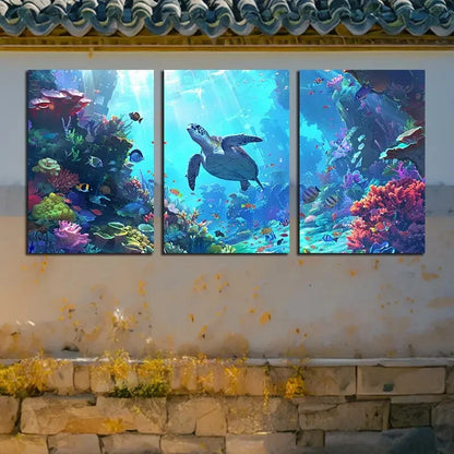 3pcs Tropical Sea Life and Coral Reef Scenes Metal Print Ready to Hang Art