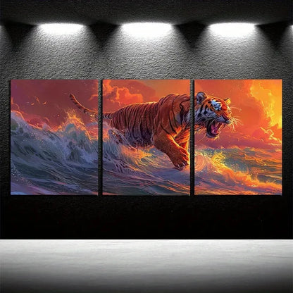 3pcs Vibrant Majestic Tiger Seascape Metal Print Ready to Hang Art