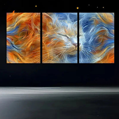 3pcs Vibrant cat Abstract Illustration Metal Print Ready to Hang Art