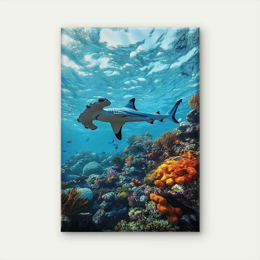 Underwater Reef Shark Oil Painting Metal Print Ready to Hang