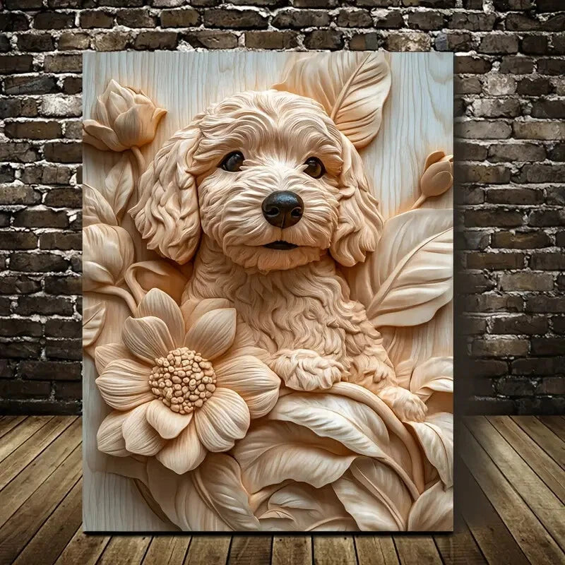 Apricot Cockapoo Surrounded by Heart Painting 40x60cm Metal Print Ready to Hang