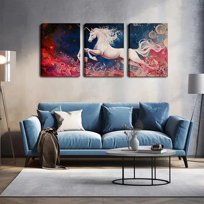 3pcs White Unicorn Triple Modern Perfect Wall Art Set Canvas Framed 40x60cm - High Quality Print 100% Australian Made Wall Canvas Ready to Hang