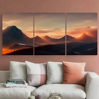 3pcs Sunset Scenery with Mountains and Sky Metal Print Ready to Hang Art