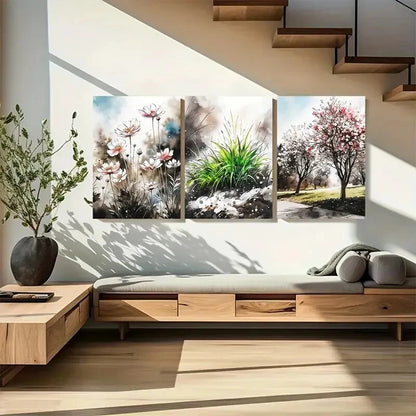 3pcs Soft Tones Floral & Tree Watercolor Design Metal Print Ready to Hang Art