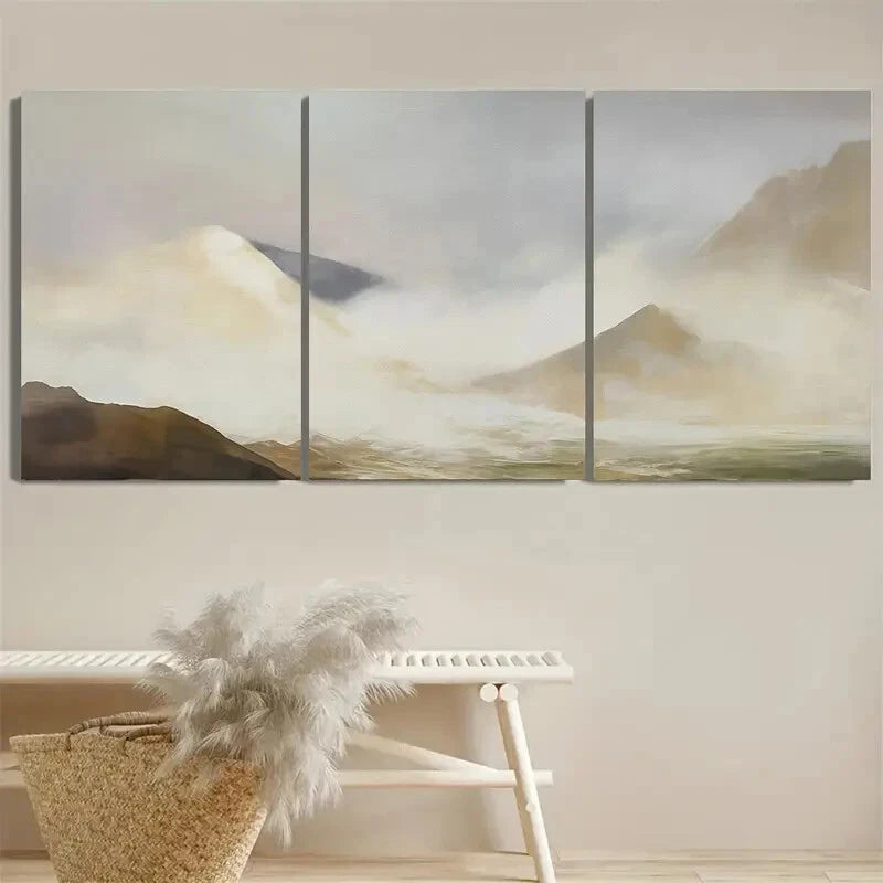 3pcs Modern Neutral Design of Three Mountains Metal Print Ready to Hang Art