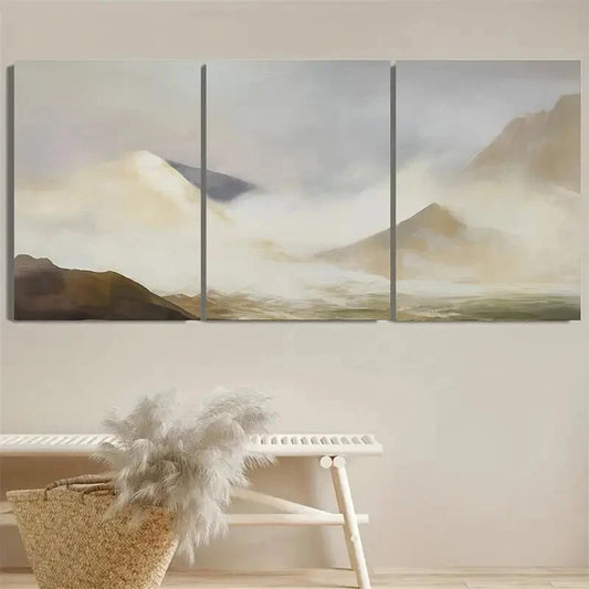 3pcs Modern Neutral Design of Three Mountains Metal Print Ready to Hang Art
