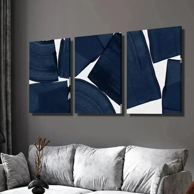 3pcs Blue Tone Geometric Patterns Wall Art Set Canvas Framed 40x60cm - High Quality Print 100% Australian Made Wall Canvas Ready to Hang