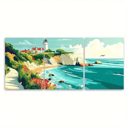 3pcs Isle of Wight Lighthouse Scenic Coastal Metal Print Ready to Hang Art