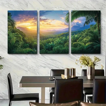 3pcs Daintree Vibrant Sunset & Lush Greenery Metal Print Ready to Hang Art