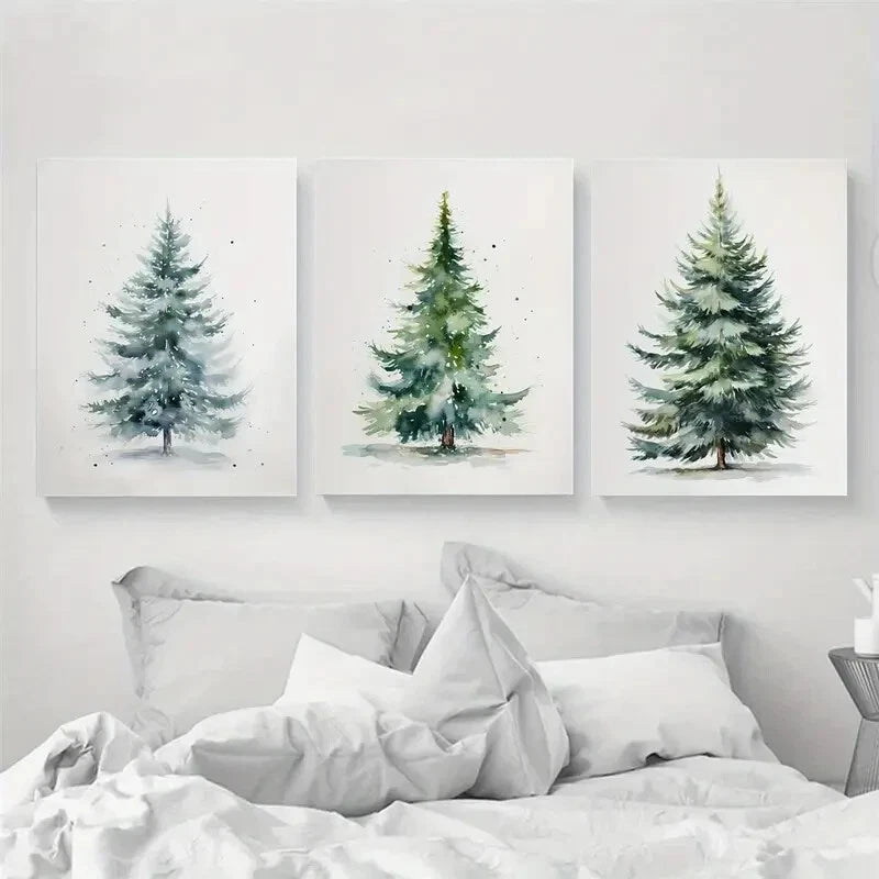 3pcs Christmas Tree Evergreen Wall Art Metal Print Ready to Hang Art