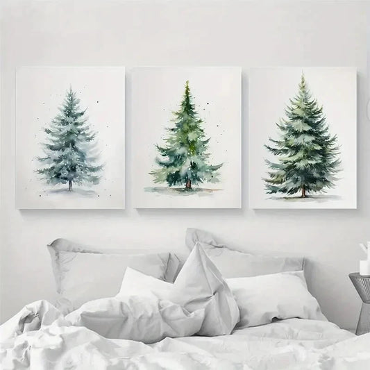 3pcs Christmas Tree Evergreen Wall Art Metal Print Ready to Hang Art