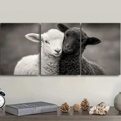 3pcs Featuring Black and White Lamb Metal Print Ready to Hang Art