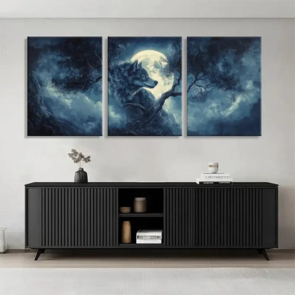 3pcs Majestic Wolf Under the Full Night Perfect Wall Art Set Canvas Framed 40x60cm - High Quality Print 100% Australian Made Wall Canvas Ready to Hang