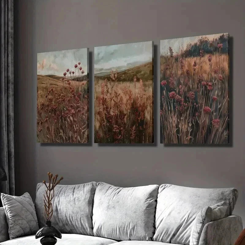 3pcs Somber Rural Landscape in Autumn Wall Art Set Canvas Framed 40x60cm - High Quality Print 100% Australian Made Wall Canvas Ready to Hang
