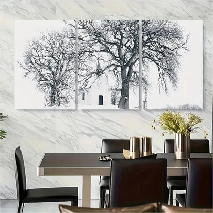 3pcs - Snowy Forest Scene with Bare Trees Metal Print Ready to Hang Art