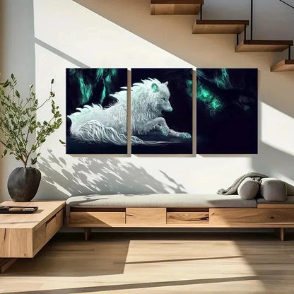 3pcs White Wolf Modern Fantasy Animal Wall Art Set Canvas Framed 40x60cm - High Quality Print 100% Australian Made Wall Canvas Ready to Hang