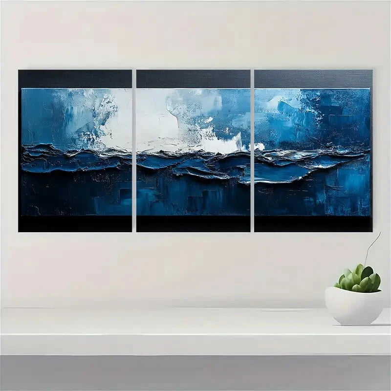 3pcs Textured Abstract Painting Black and White Metal Print Ready to Hang Art