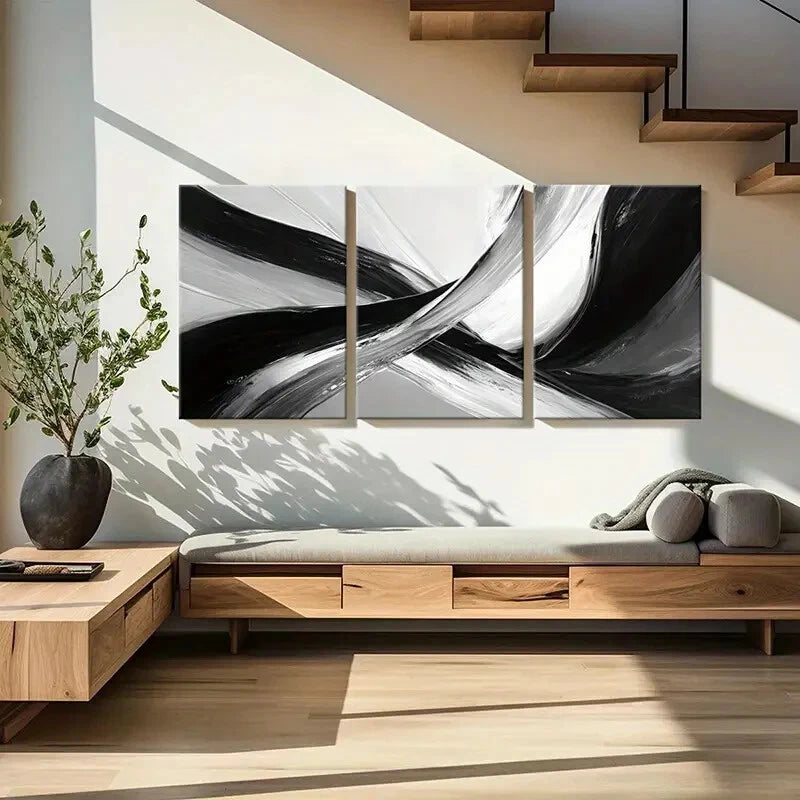 3pcs Abstract Black White Minimalist Swirls Metal Print Ready to Hang Art