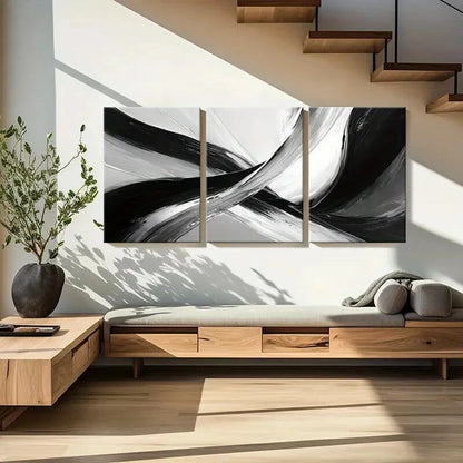 3pcs Abstract Black White Minimalist Swirls Metal Print Ready to Hang Art