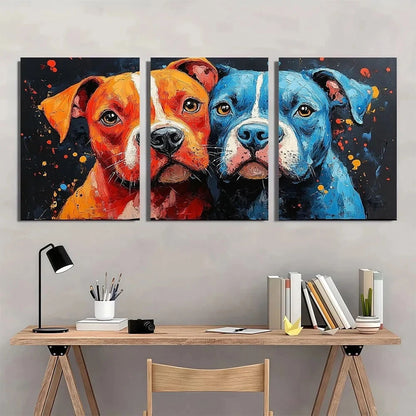 3pcs Dog Vibrant Pit Bull Abstract Metal Print Ready to Hang Art