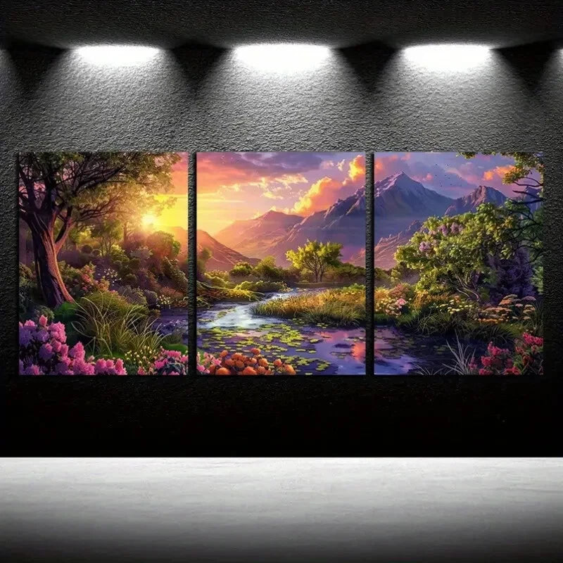 3pcs Scenic Mountains and River Nature Landscape Metal Print Ready to Hang Art