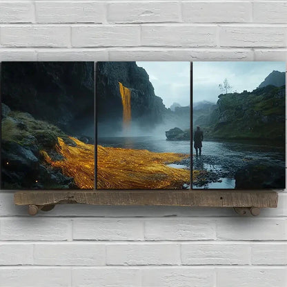 3pcs The Water Surface Under Cliff Metal Print Ready to Hang Art