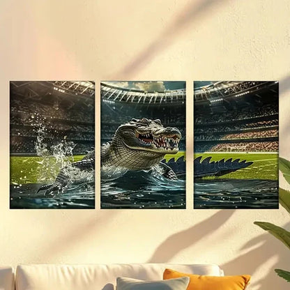 3pcs Crocodile in The Water, Artist Drawing Wall Art Set Canvas Unframed - High Quality Print 100% Australian Made Wall Canvas