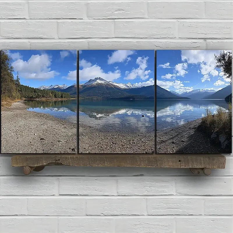 3pcs Lake Scenery White Clouds Blue Sky Metal Print Ready to Hang Art