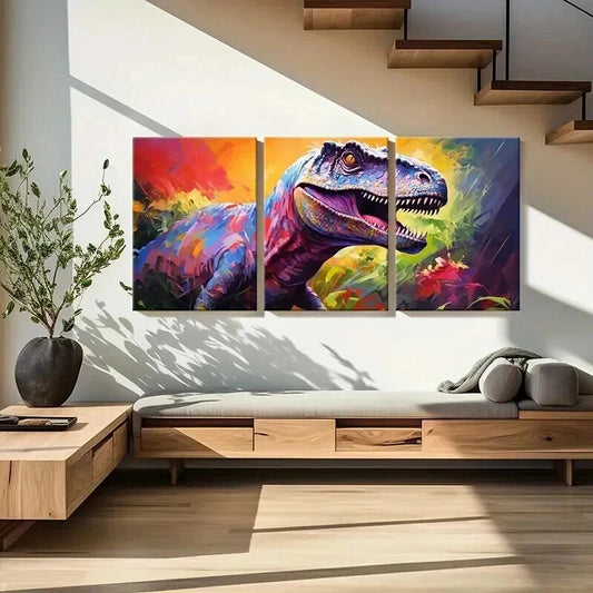 3pcs Vibrant T-Rex Painting Dinosaur Wall Art Set Canvas Framed 40x60cm - High Quality Print 100% Australian Made Wall Canvas Ready to Hang