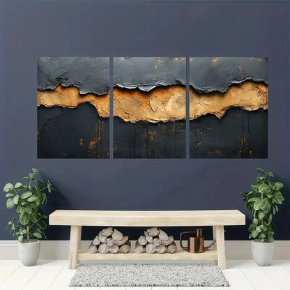 3pcs Minimalist Abstract Black & Brown Wall Art Metal Print Ready to Hang Art