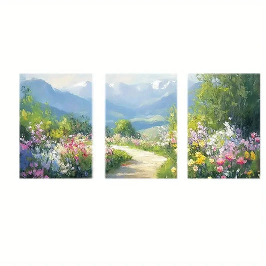 3pcs Vibrant Floral Abstract Landscape Paintings Metal Print Ready to Hang Art