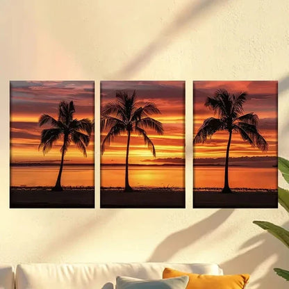 3pcs Sunset island and coconut trees Wall Art Set Canvas Unframed - High Quality Print 100% Australian Made Wall Canvas