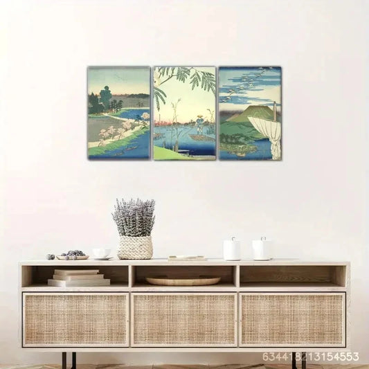 3pcs Japanese Landscape Vibrant Mountain Scenes Metal Print Ready to Hang Art