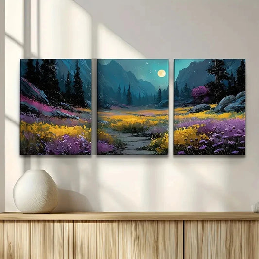 3pcs Meadow & Starry Sky Landscape Metal Print Ready to Hang Art