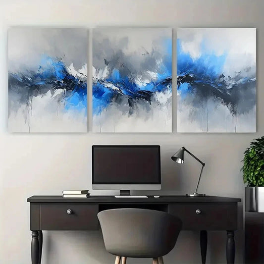 3pcs Modern Abstract Blue And Grey Illustration Wall Art Set Canvas Framed 60x90cm - High Quality Print 100% Australian Made Wall Canvas Ready to Hang