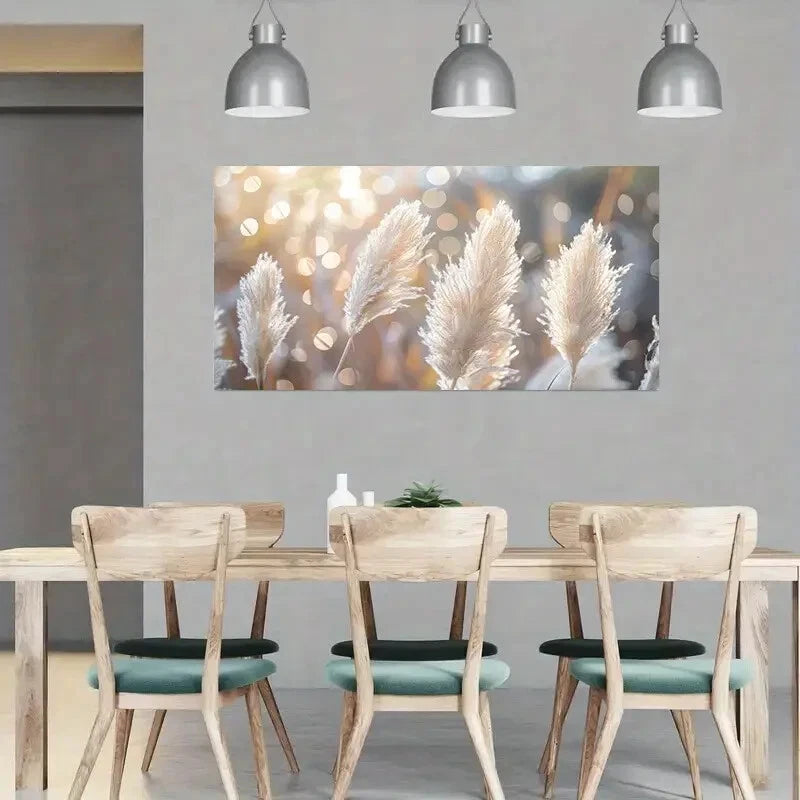 Abstract Floral White Reed wall canvas office home room framed 120x60cm - Bella Home Decor