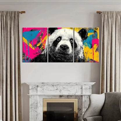 3pcs Panda Art Graffiti Style Vibrant Colors Metal Print Ready to Hang Art