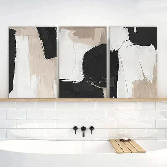 3pcs Painting Black and White Neutral Abstract Metal Print Ready to Hang Art
