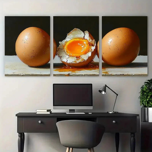3pcs Kitchen Food Still Life Broken Cracked Egg Metal Print Ready to Hang Art