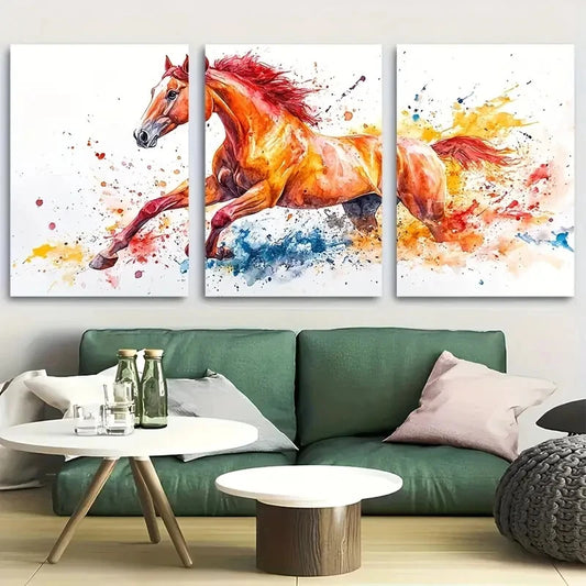 3pcs Vibrant Watercolor Horse Portrait Metal Print Ready to Hang Art