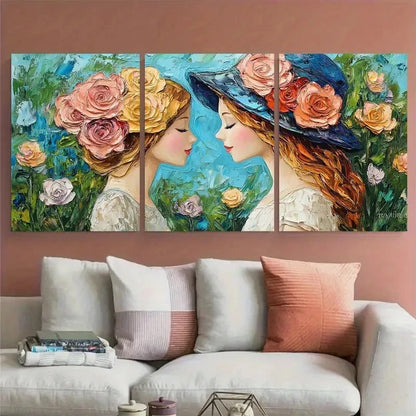 3pcs Beautiful Mother and Daughter Floral Beauty Wall Art Set Canvas Framed 50x70cm - High Quality Print 100% Australian Made Wall Canvas Ready to Hang