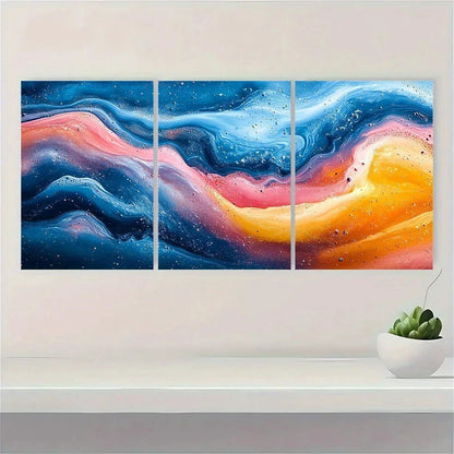 3pcs Vibrant Colorful Abstract Vibrant Bright Blue Metal Print Ready to Hang Art