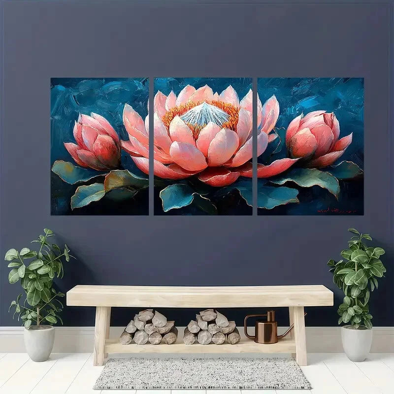 3pcs Vibrant Protea Flowers in Pink Blue & Peach Metal Print Ready to Hang Art