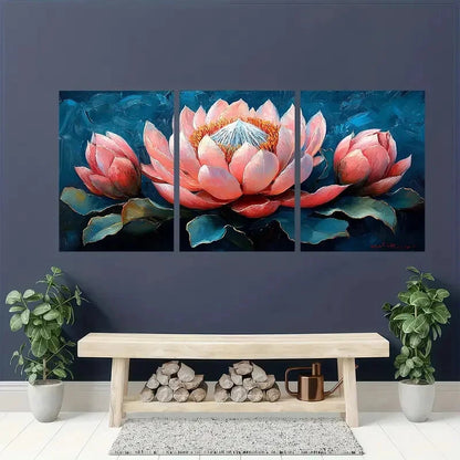 3pcs Vibrant Protea Flowers in Pink Blue & Peach Metal Print Ready to Hang Art