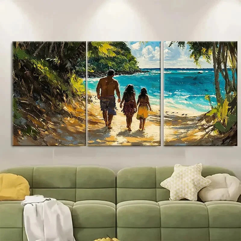 3pcs Beach Scene with Chamorro Village & Lush Metal Print Ready to Hang Art