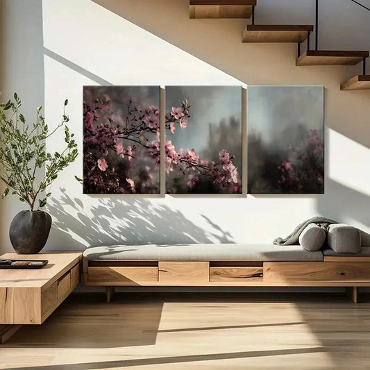 3pcs Artistic Cherry Blossoms Dreamy Silhouette Metal Print Ready to Hang Art